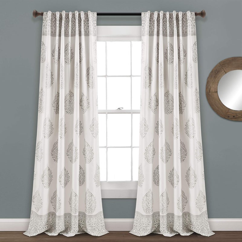 Lush Decor, Gray Teardrop Leaf Curtains Light Filtering Window Panel Set for Living, Dining, Bedroom (Pair), 52" W x 95" L - Image 2